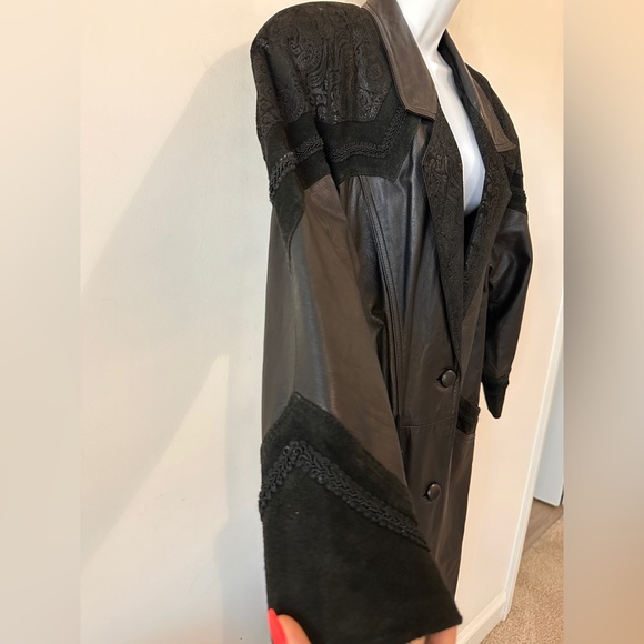 Vintage Black on Black Genuine Suede & Leather Trench Coat By Winlit Size M - Picture 8 of 11